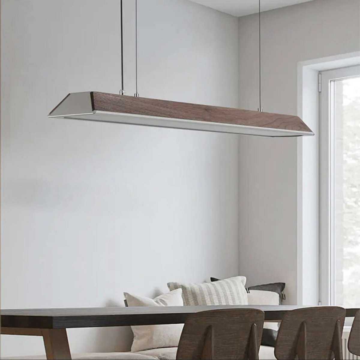 Modern LED Pendant Light Wood and Aluminum Linear Design - Detailed view
