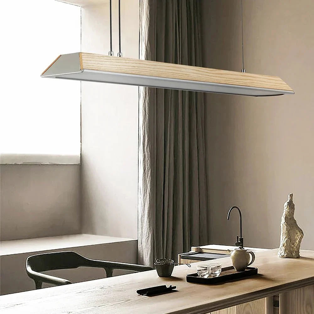 Modern LED Pendant Light Wood and Aluminum Linear Design - Product example