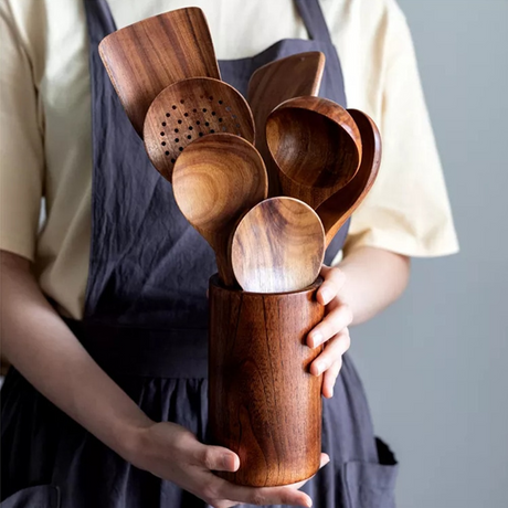 Teak Kitchen Utensil Set  Handcrafted Wood Collection - Product showcase