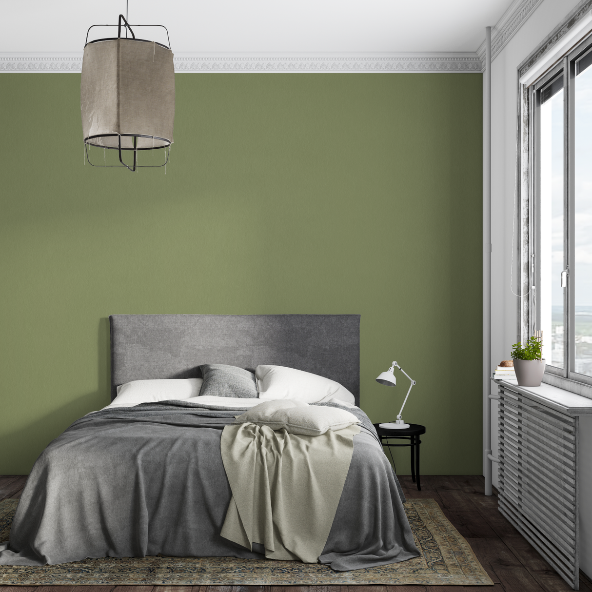 Green Mural Wallpaper | Modern Olive Solid Design