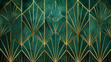 Art Deco Mural Wallpaper | Emerald Green and Gold Geometric Pattern