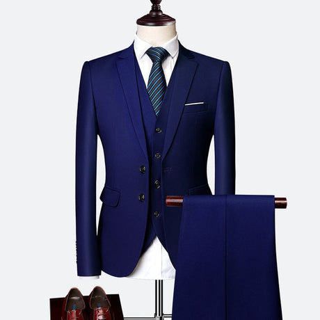 Modern Slim Fit Three-Piece Suit  Sky Blue Cotton Blend - Product detail 9