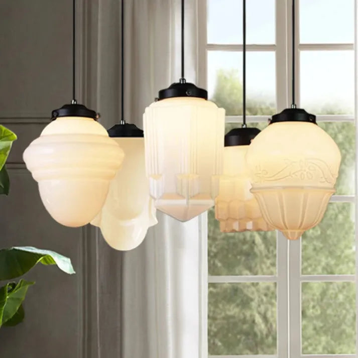 Vintage Pendant Light  Geometric Milk Glass Shade - Product detail 15