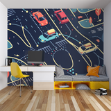 Car Racing Mural Wallpaper | Modern Night City Theme