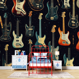 Music Mural Wallpaper | Electric Guitar Collection on Night Sky