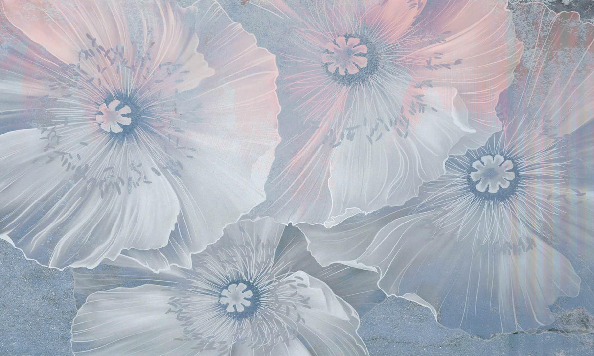 Floral Mural Wallpaper | Ethereal Blue and Pink Poppies