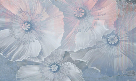 Floral Mural Wallpaper | Ethereal Blue and Pink Poppies