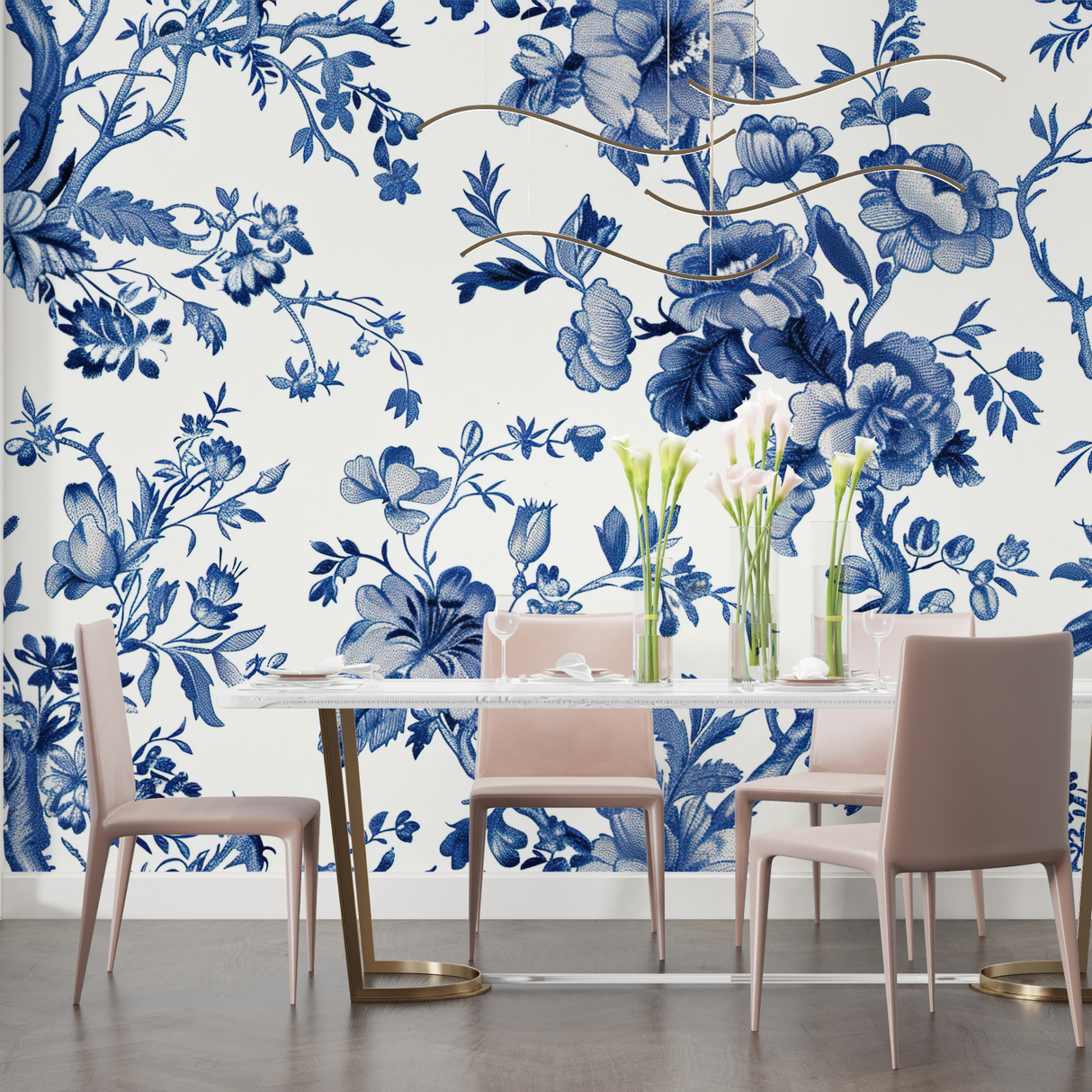 Floral Mural Wallpaper | Blue and White Vintage Pattern
