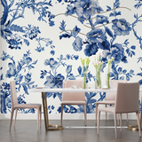 Floral Mural Wallpaper | Blue and White Vintage Pattern
