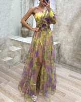 Watercolor Evening Gown  One Shoulder Multicolor Tulle Design - Product detail 9