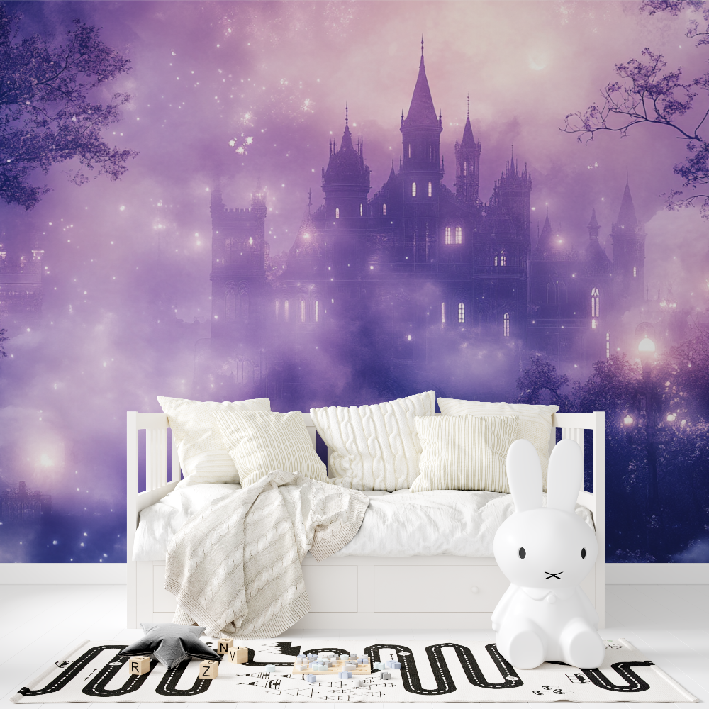 Castle Mural Wallpaper | Mystical Purple Night Sky