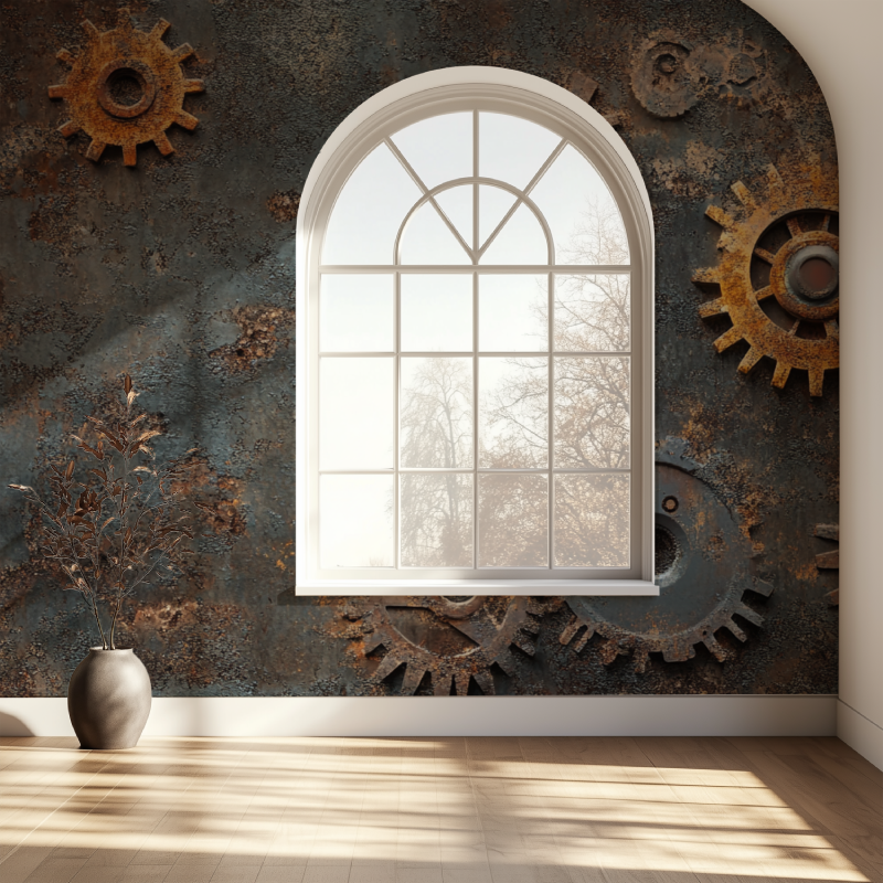 Industrial Mural Wallpaper | Vintage Metal Gears Design