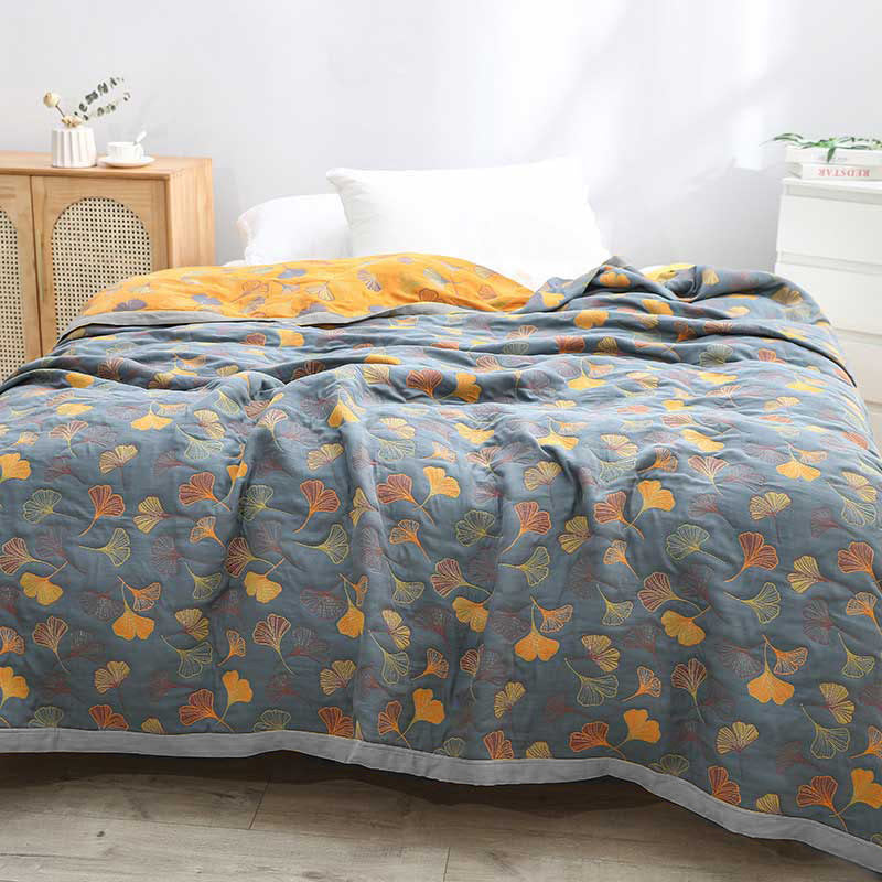 Botanical Duvet Cover  Reversible Cotton Ginkgo Leaf Pattern - Detailed view
