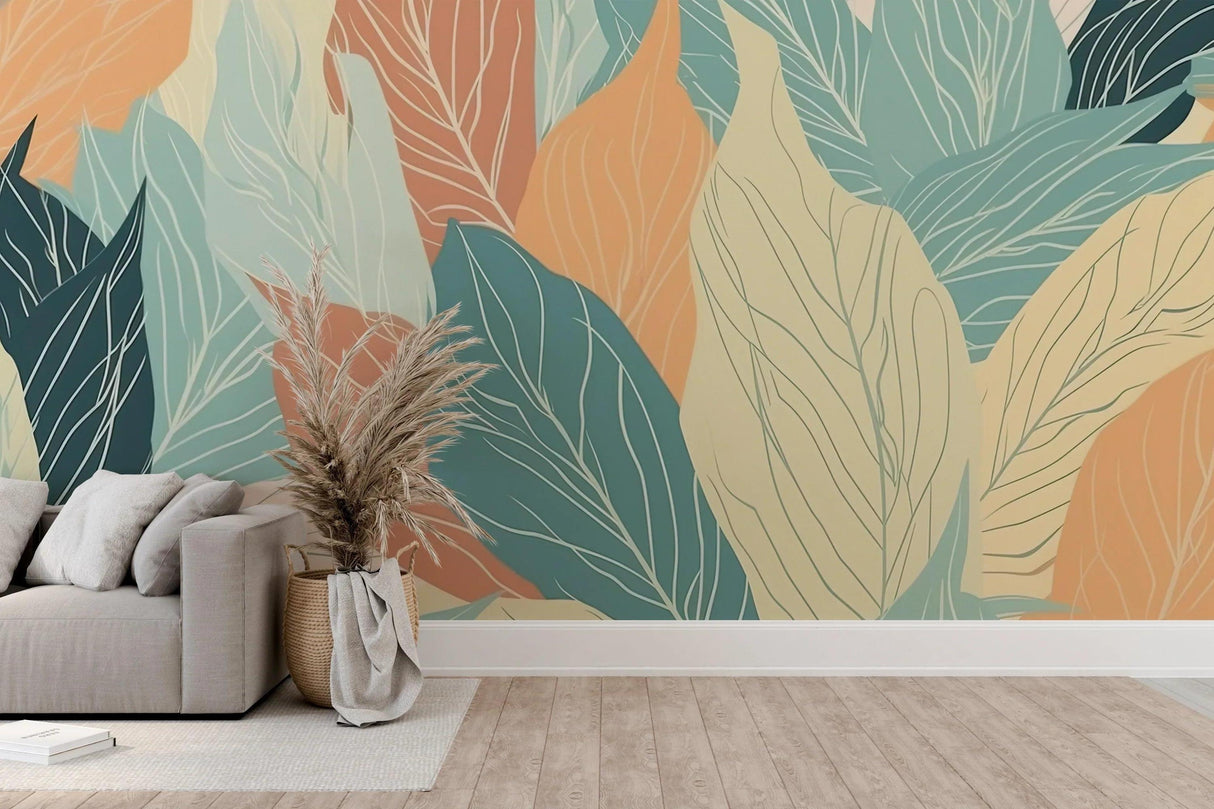 Tropical Foliage Mural Wallpaper | Modern Abstract Leaf Design