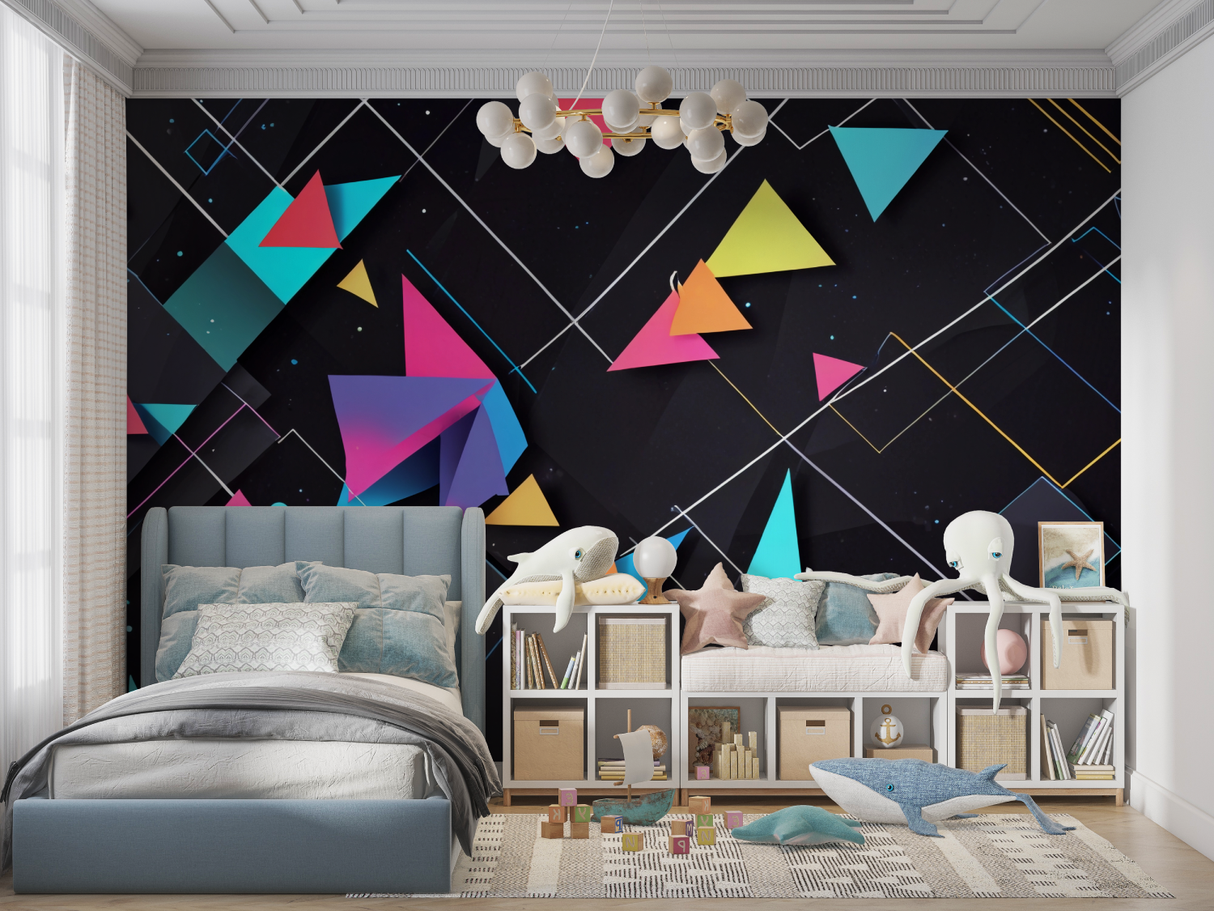 Geometric Mural Wallpaper | Modern 3D Triangle Design