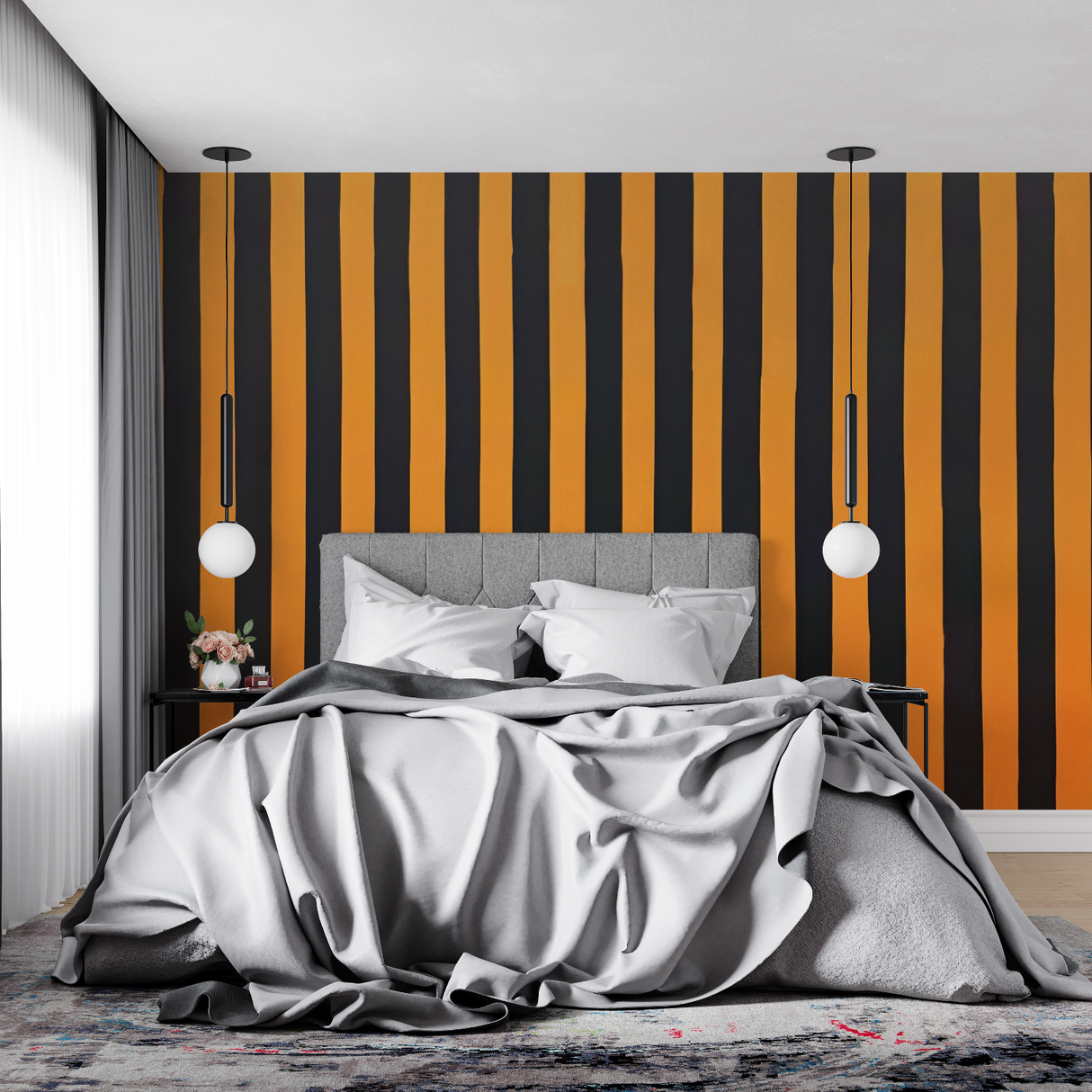 Striped Mural Wallpaper | Bold Orange and Black Design