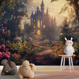 Castle Mural Wallpaper | Enchanted Garden Path at Sunset
