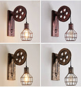 Industrial Wall Sconce  Vintage Pulley Cage Design - Product detail 4