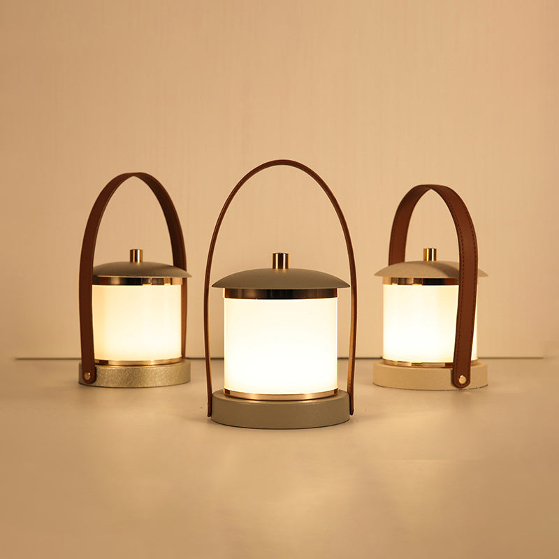 Portable LED Lantern  Modern Gray With Leather Handle - Product example