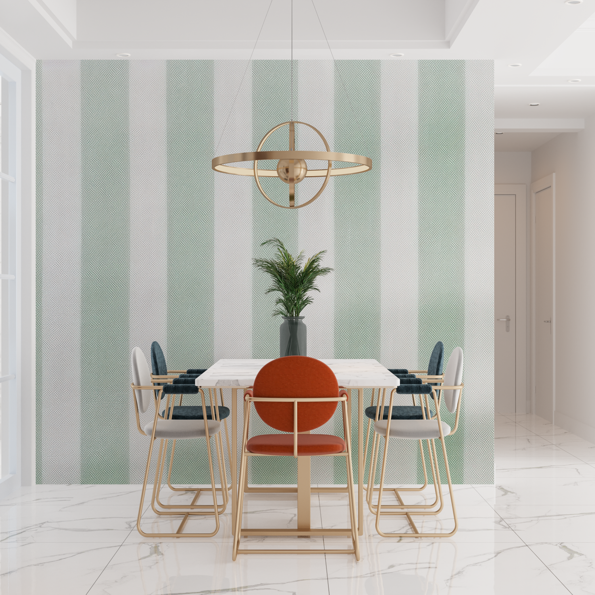Striped Mural Wallpaper | Mint Green and White Pattern