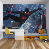 Superhero Mural Wallpaper | Cyberpunk City Night Scene