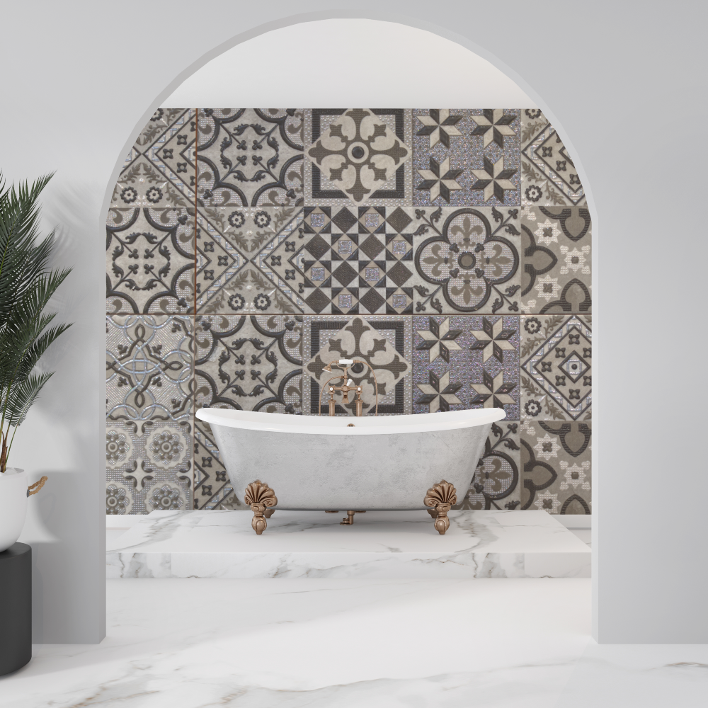 Moroccan Tile Mural Wallpaper | Vintage Grey Geometric Pattern