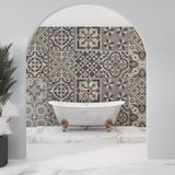 Moroccan Tile Mural Wallpaper | Vintage Grey Geometric Pattern