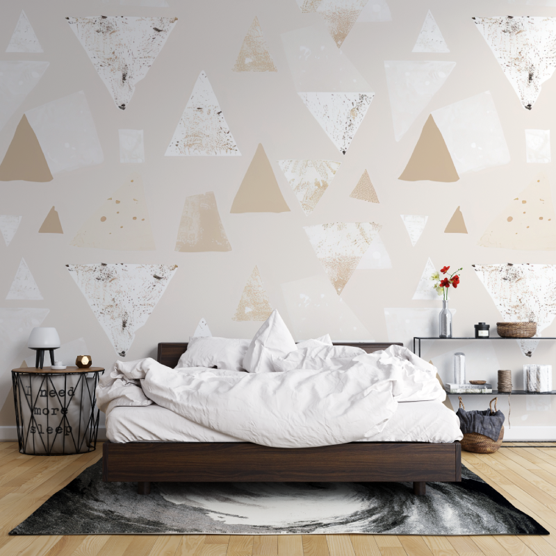 Geometric Mural Wallpaper | Modern Beige Triangle Pattern