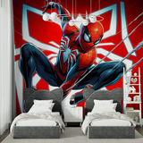 Superhero Mural Wallpaper | Dynamic Spider Design in Red
