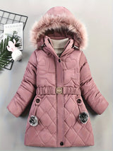 Girls Winter Puffer Coat  Quilted Heart Design With Fur Hood - Product detail 9