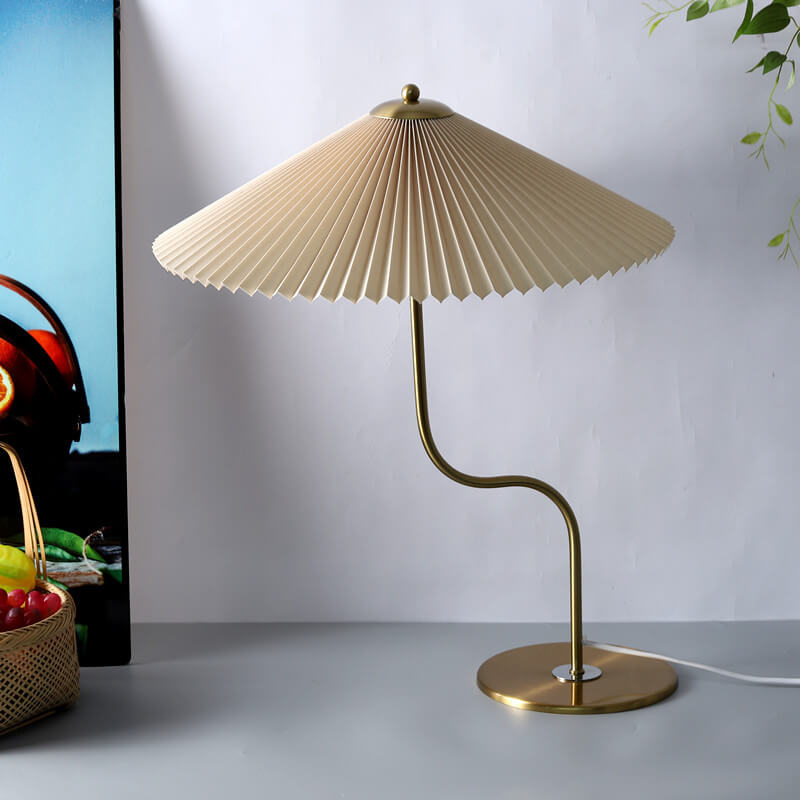 Modern Table Lamp  Pleated Umbrella Shade With Brass Stand - Product detail 7