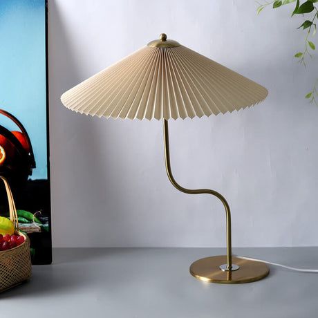 Modern Table Lamp  Pleated Umbrella Shade With Brass Stand - Product detail 7