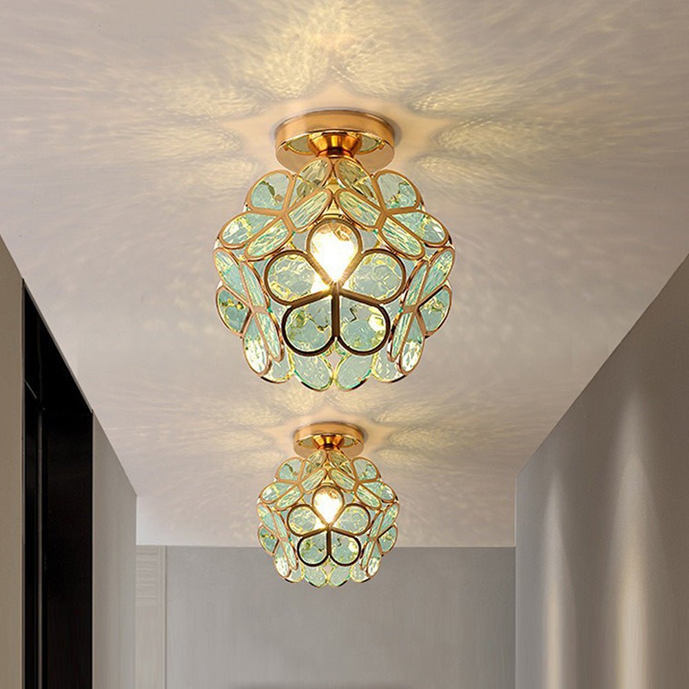 Floral Glass Ceiling Light  Crystal Petal Design - Detailed view