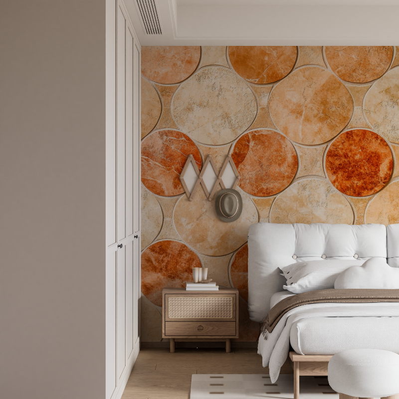 Geometric Mural Wallpaper | Terracotta Circular Mosaic Pattern