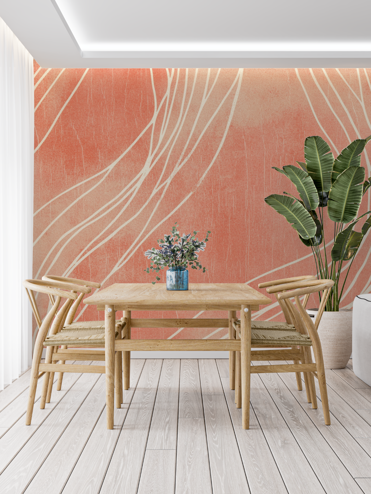 Abstract Mural Wallpaper | Terracotta Flowing Lines Design