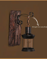 Rustic Wall Sconce  Glass Lantern With Wood Mount - Detailed view
