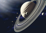 Space Mural Wallpaper | Saturn and Moons in Dark Universe