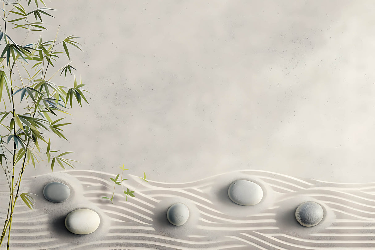 Bamboo Mural Wallpaper | Zen Garden with Stone Waves