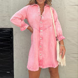 Denim Mini Dress  Ruffle Sleeve Button-Down Design - Product detail 5