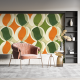 Geometric Mural Wallpaper | Retro Orange and Green Pattern