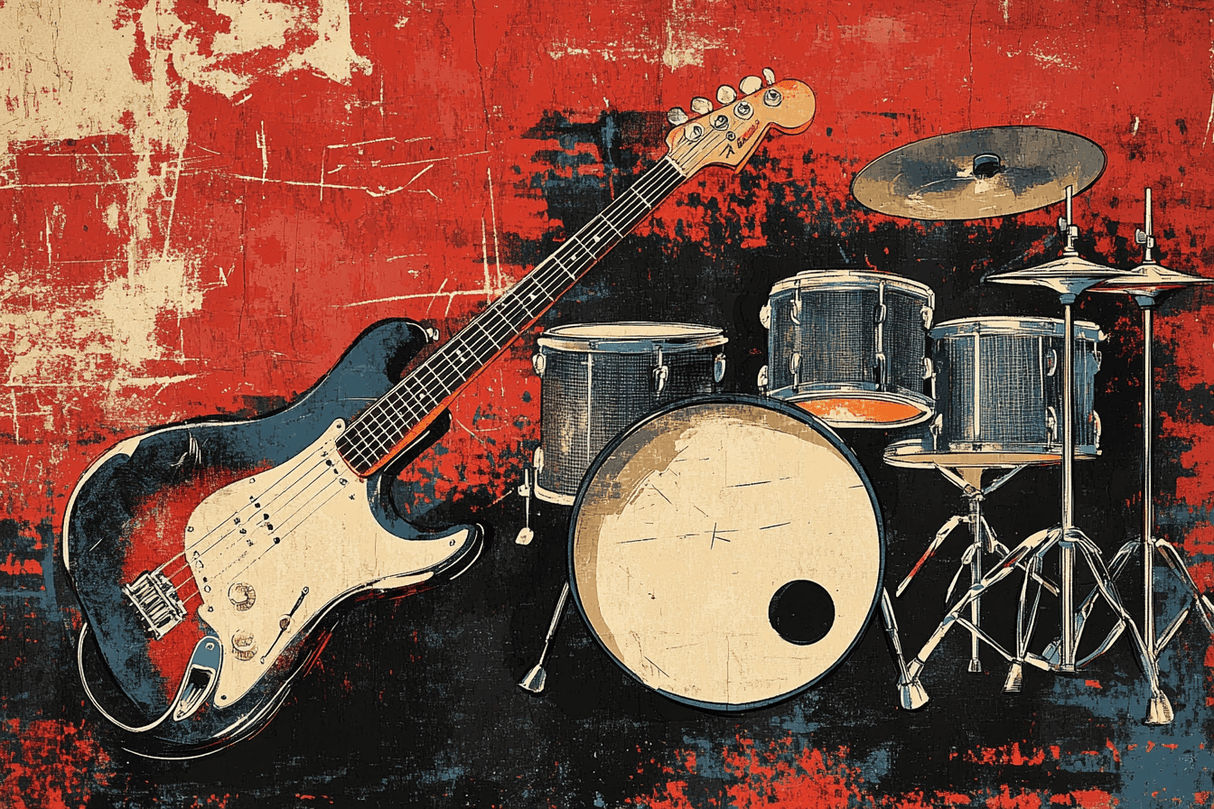 Music Mural Wallpaper | Vintage Rock Band Instruments