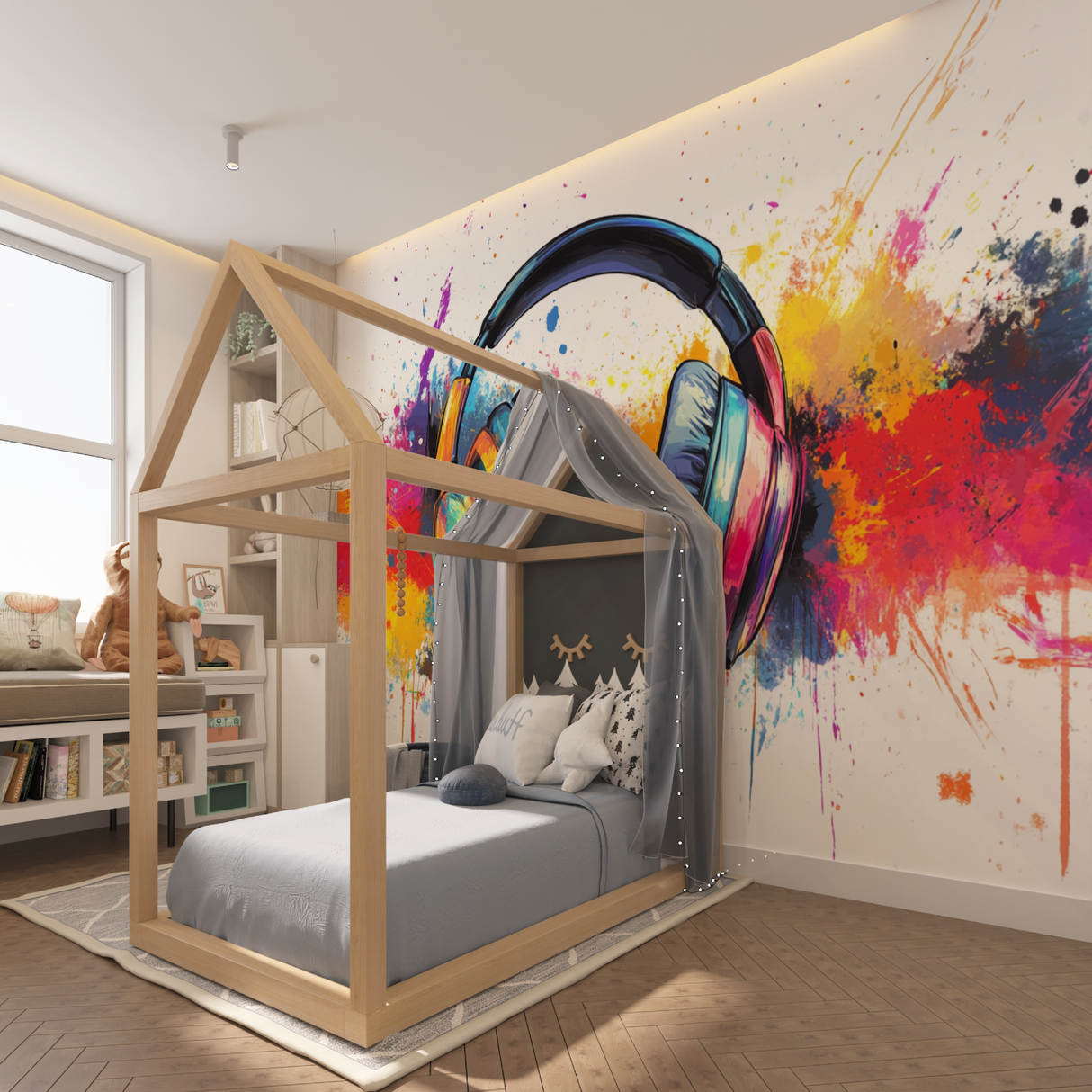 Music Mural Wallpaper | Colorful Headphones Graffiti Art