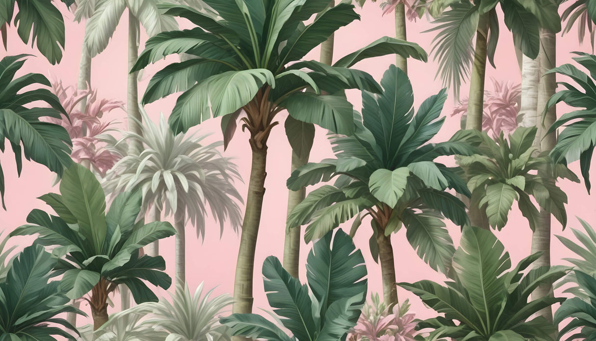 Tropical Mural Wallpaper | Pink Palm Leaves Design