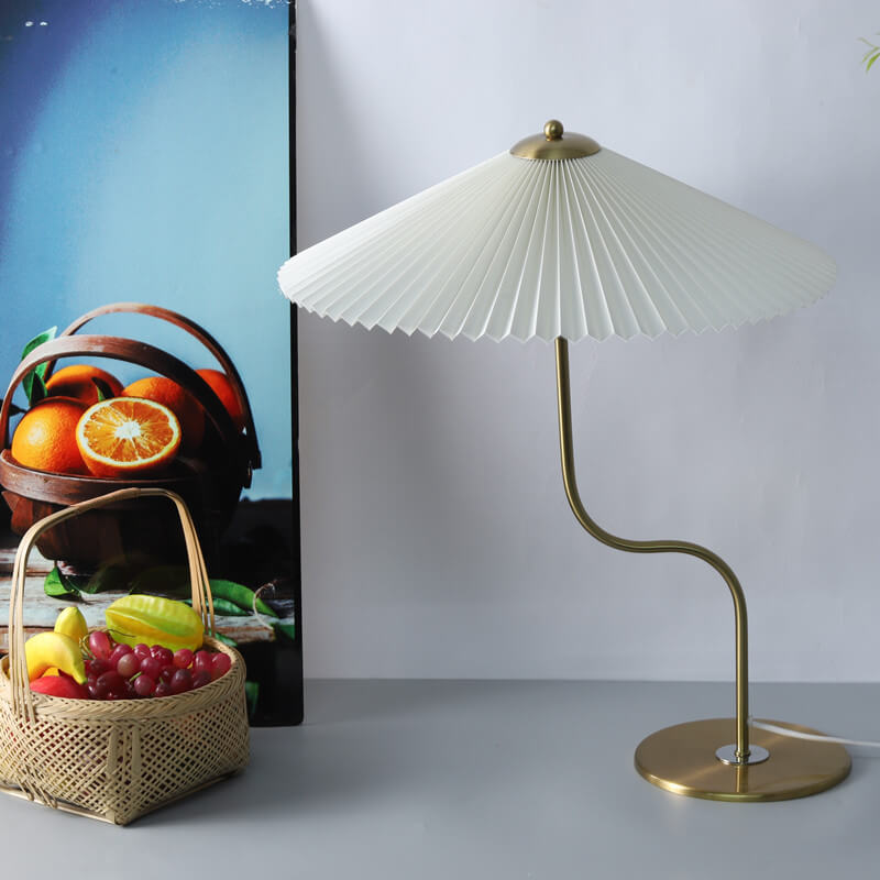 Modern Table Lamp  Pleated Umbrella Shade With Brass Stand - Product detail 8