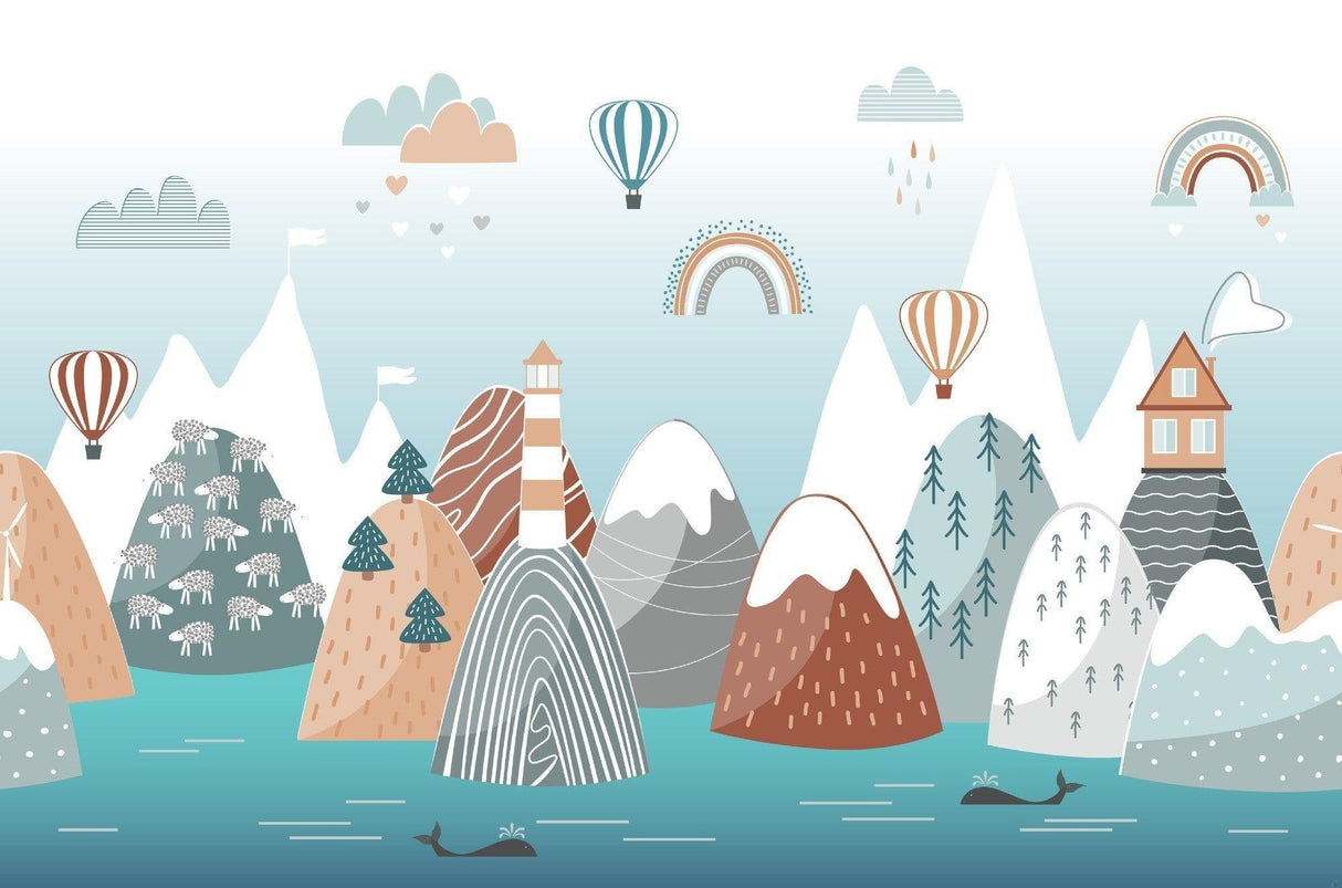 Mountain Mural Wallpaper | Scandinavian Kids Adventure Scene