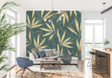 Bamboo Mural Wallpaper | Elegant Gold Leaves on Green