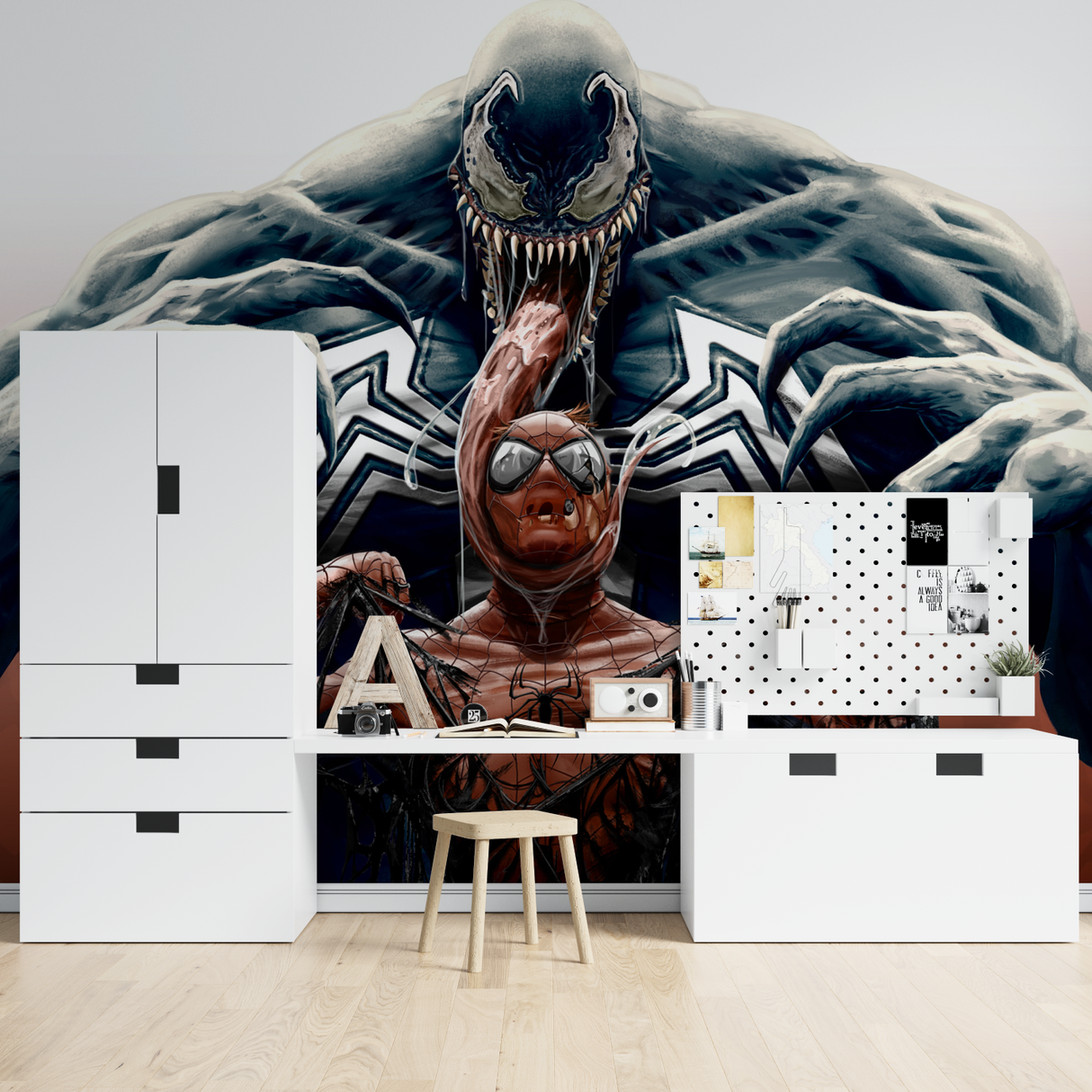 Superhero Mural Wallpaper | Venom and Spider-Man Battle Scene