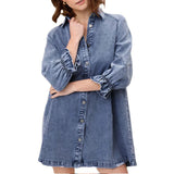 Denim Mini Dress  Ruffle Sleeve Button-Down Design - Detailed view