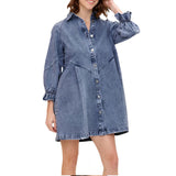 Denim Mini Dress  Ruffle Sleeve Button-Down Design - Product example