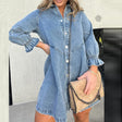 Denim Mini Dress  Ruffle Sleeve Button-Down Design - Product detail 7